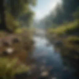 Clear river reflecting natural surroundings