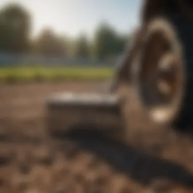 Pull Behind Garden Rake in Action Detailed view of a pull behind garden rake in action on a cultivated field