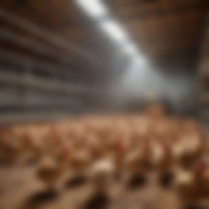 Illustration of radiant heat brooder in a poultry farm