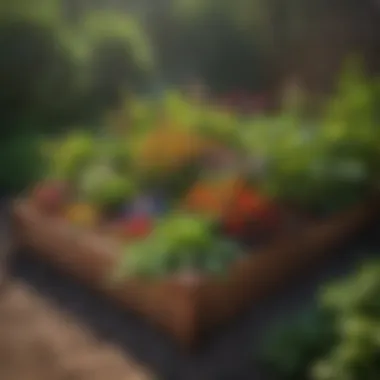 A vibrant raised garden bed made from recycled plastic lumber filled with colorful vegetables and herbs