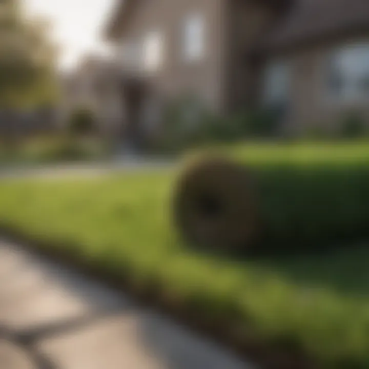 Ryegrass sod being installed in a residential yard