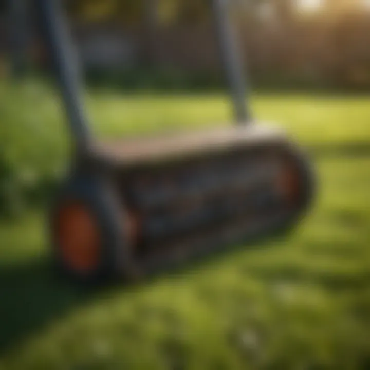 Different types of lawn aeration tools displayed.