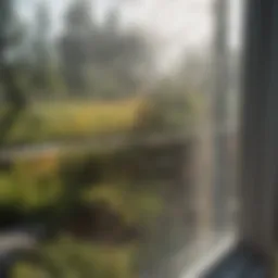 Close-up view of a sticky fly trap installed on a window.
