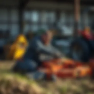 Maintenance of Schulte Mower Expert technician performing maintenance on a Schulte mower