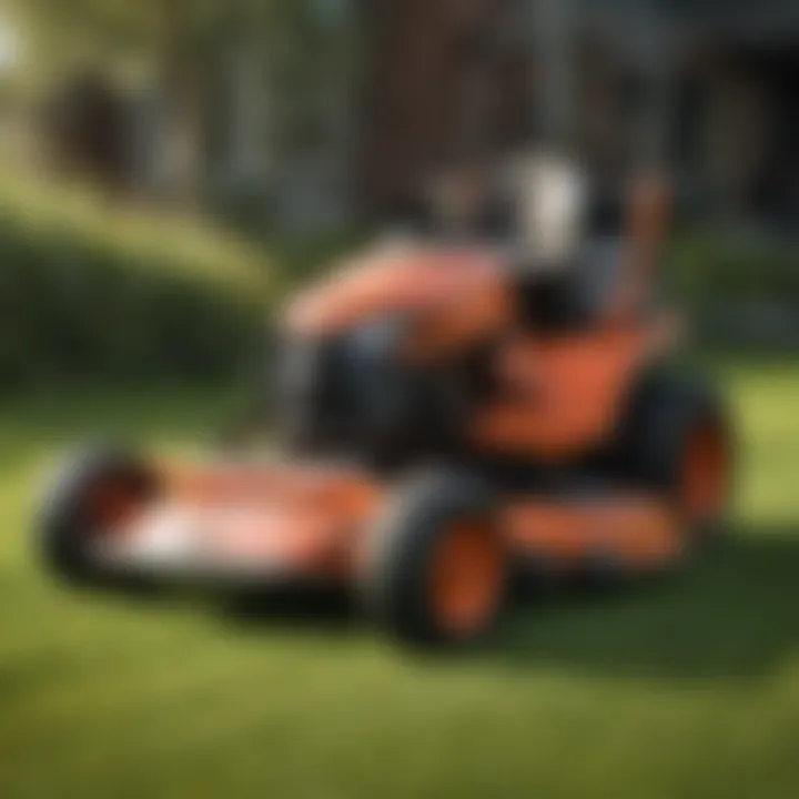 Close-up of a lawn mower with striping kit attached