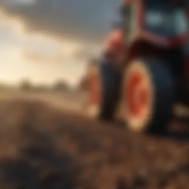 Compact Trencher at Work in Agriculture Illustration of a compact trencher in action within a field