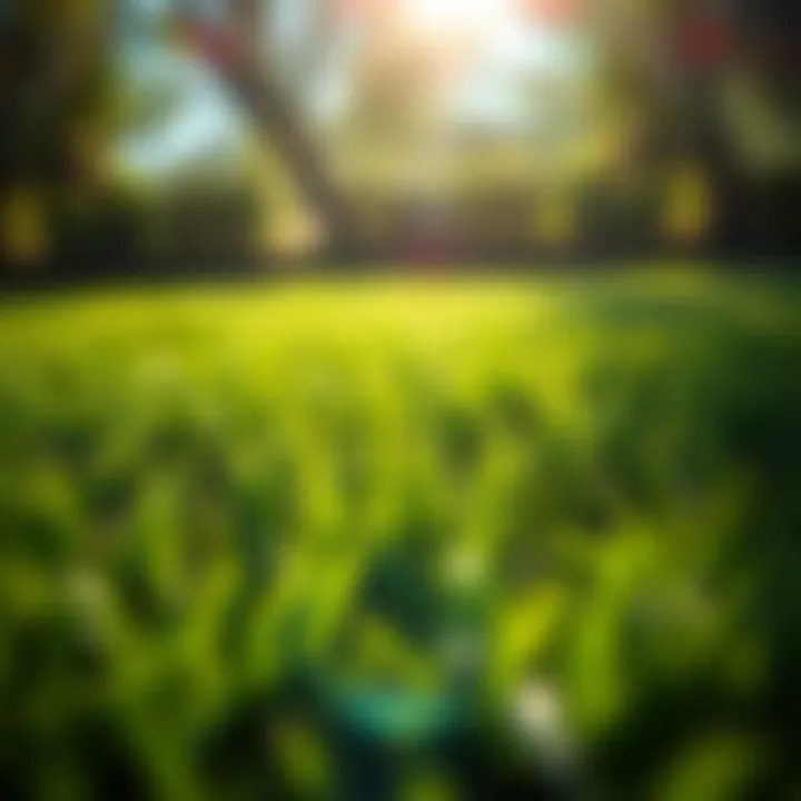 Healthy lush lawn basking in sunlight