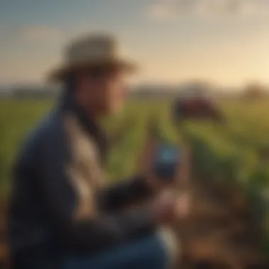 Farmers listening to radio broadcasts in the field