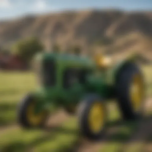 A vintage John Deere tractor in a lush Choteau field