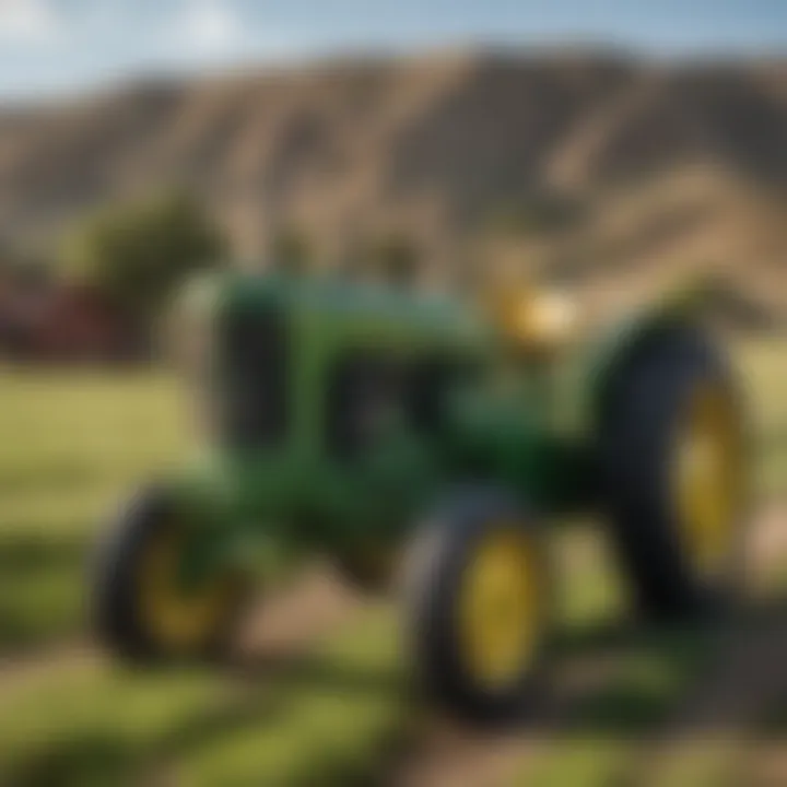 A vintage John Deere tractor in a lush Choteau field