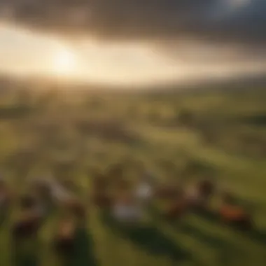 Agricultural Landscape and Livestock Vast agricultural landscape with livestock grazing