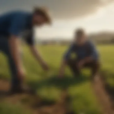 A farmer evaluating the effectiveness of grass strips on their farm.