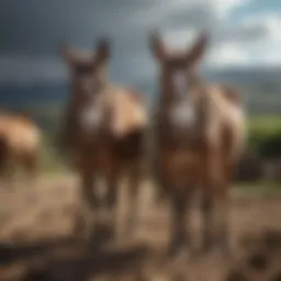 A used mule working in a field