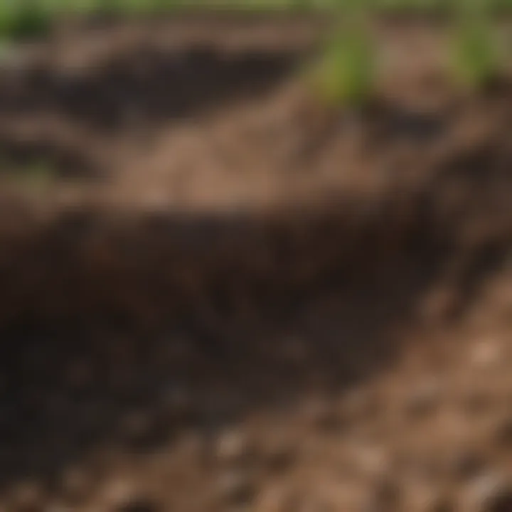 A close-up view of enriched soil revealing organic matter layers.