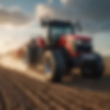 Modern Tractor in Action A modern tractor operating in a vast field showcasing advanced technology.