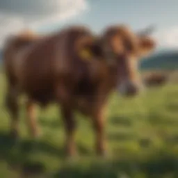 Close-up of cattle grazing in a lush field