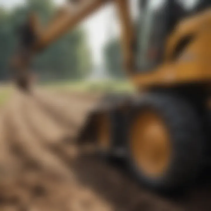 A small trench digging machine in action on a farm field