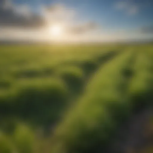 Lush green fields of perennial ryegrass under a clear blue sky