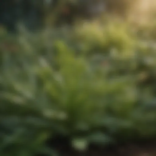 A close-up of various weed species in a garden, showcasing their distinct leaf structures.