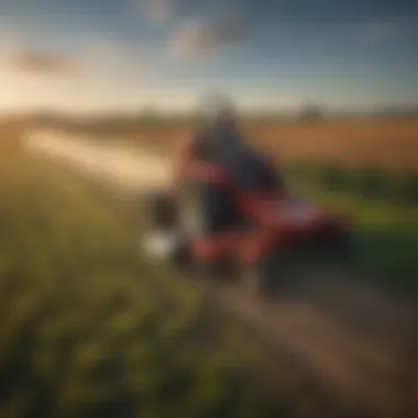 Titan pull behind mower in action on expansive farmland