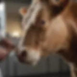 Veterinarian examining a lactating cow