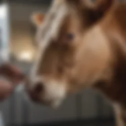 Veterinarian examining a lactating cow