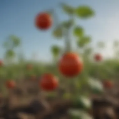 Close-up view of tomato plants affected by blight