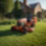 Tow behind mower attachment in action on a large lawn