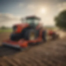 Tractor drag rake in action, efficiently leveling soil
