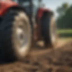 Close-up view of tractor post pounder in action