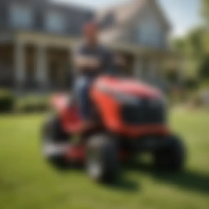 User engaging with the Troy Bilt XP lawn tractor demonstrating its ease of use