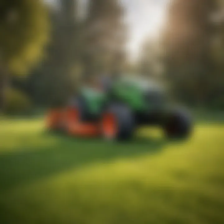 A lush green lawn being managed using a turf lifter tool.