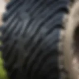 Close-up view of a lawn tractor tire tread
