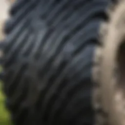 Close-up view of a lawn tractor tire tread