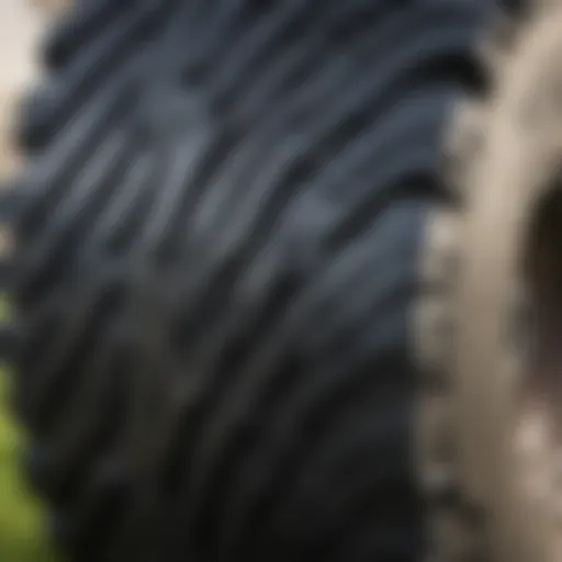 Close-up view of a lawn tractor tire tread