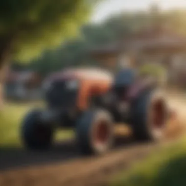 Lawn Tractor in Action on Challenging Terrain Lawn tractor operating on a rugged terrain