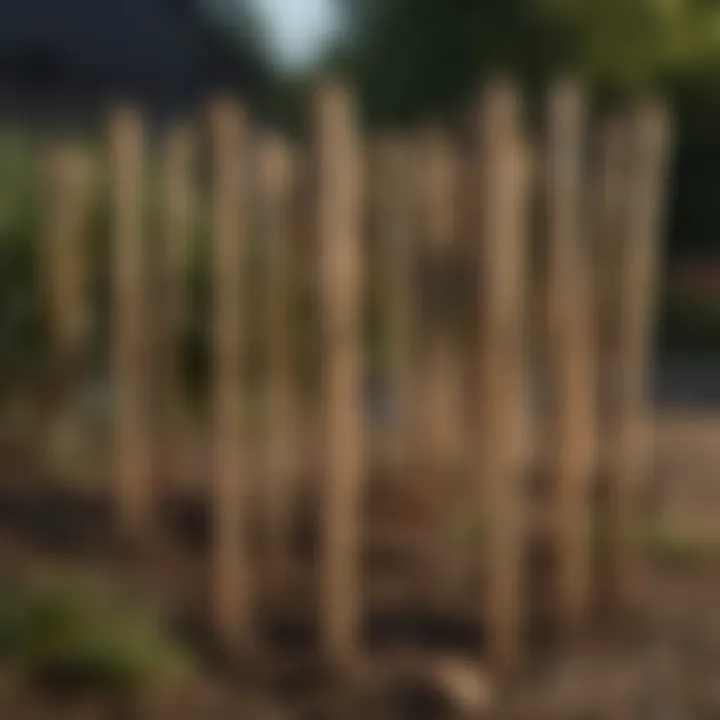 Close-up of wooden stakes with maintenance tips