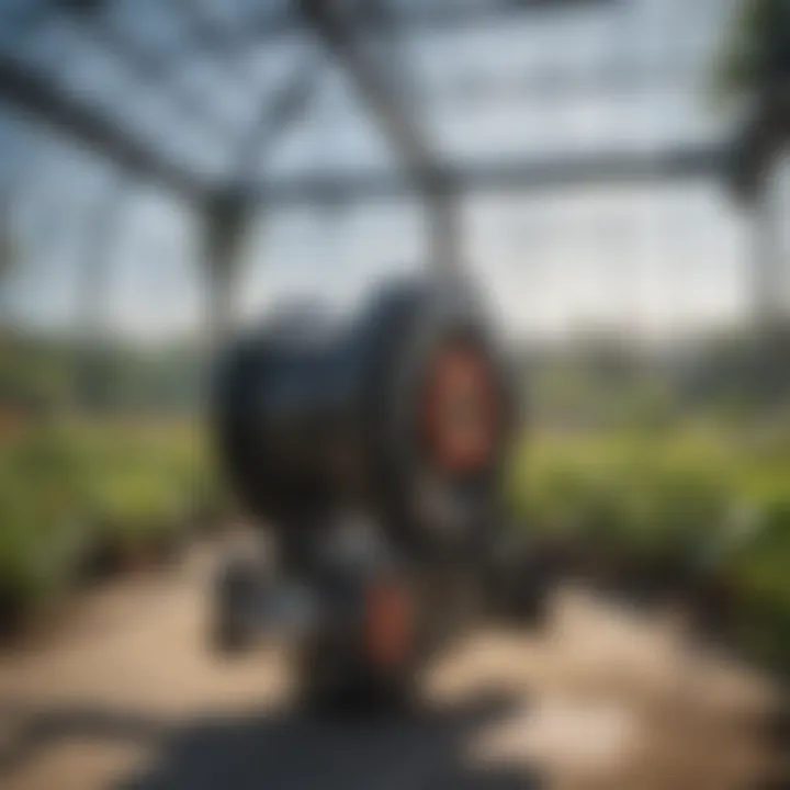 A high-tech automatic winch system installed in a modern greenhouse.