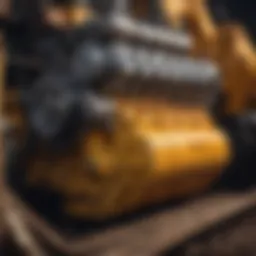 A close-up of a bulldozer's engine compartment