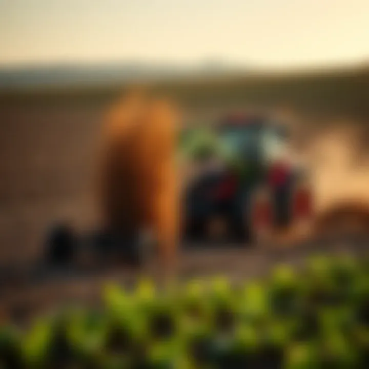 A dirt scraper in action on an agricultural field, demonstrating its application.