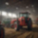 A vibrant auction scene showcasing farm equipment