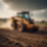 A powerful gas skid steer maneuvering through a field