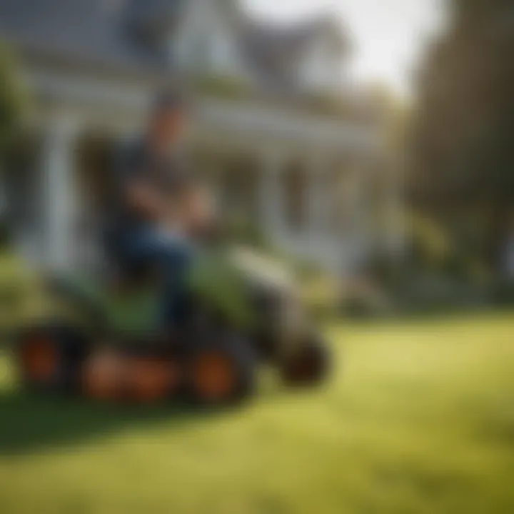 A professional landscaper using GPS technology to navigate a large lawn