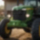 Detailed view of a John Deere tractor front bumper showcasing its robust design and construction materials.