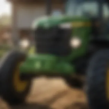 Robust Design of John Deere Tractor Front Bumper Detailed view of a John Deere tractor front bumper showcasing its robust design and construction materials.