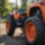 A close-up of a Kubota tractor showcasing its features