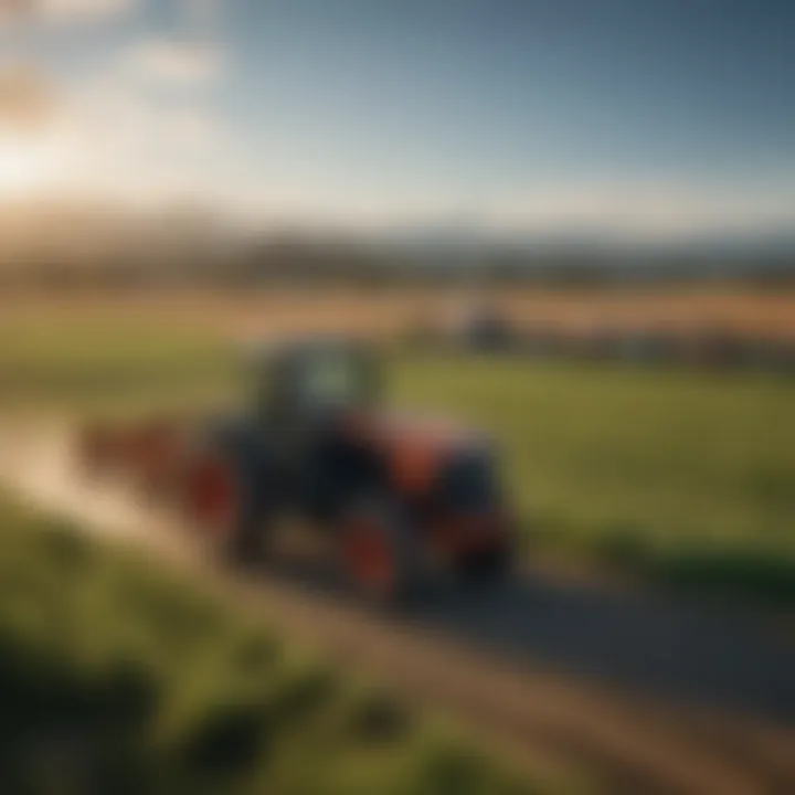 A landscape view of Seattle with agricultural fields