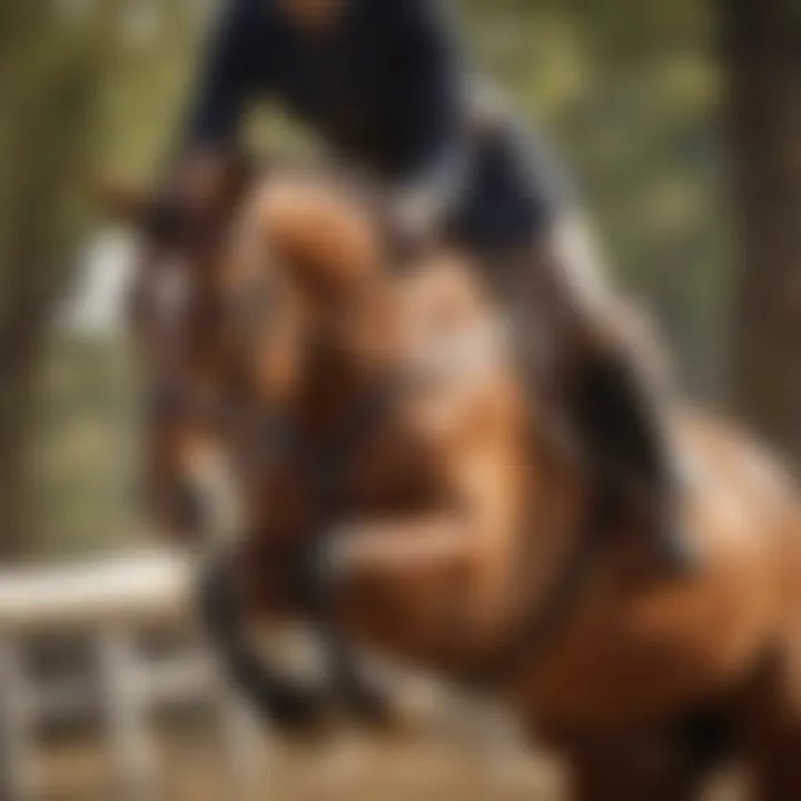 A rider using leather buddy stirrups during an equestrian event, demonstrating functionality and style.