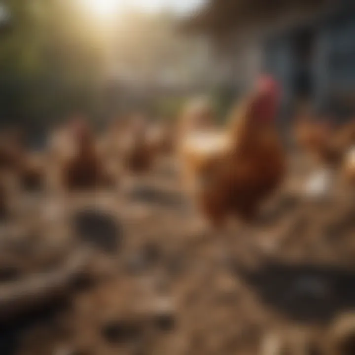 Nutrient cycling depicted with chickens in a farm environment