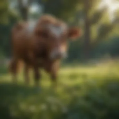 Miniature Cow in Natural Habitat Beautiful miniature cow grazing in a green pasture